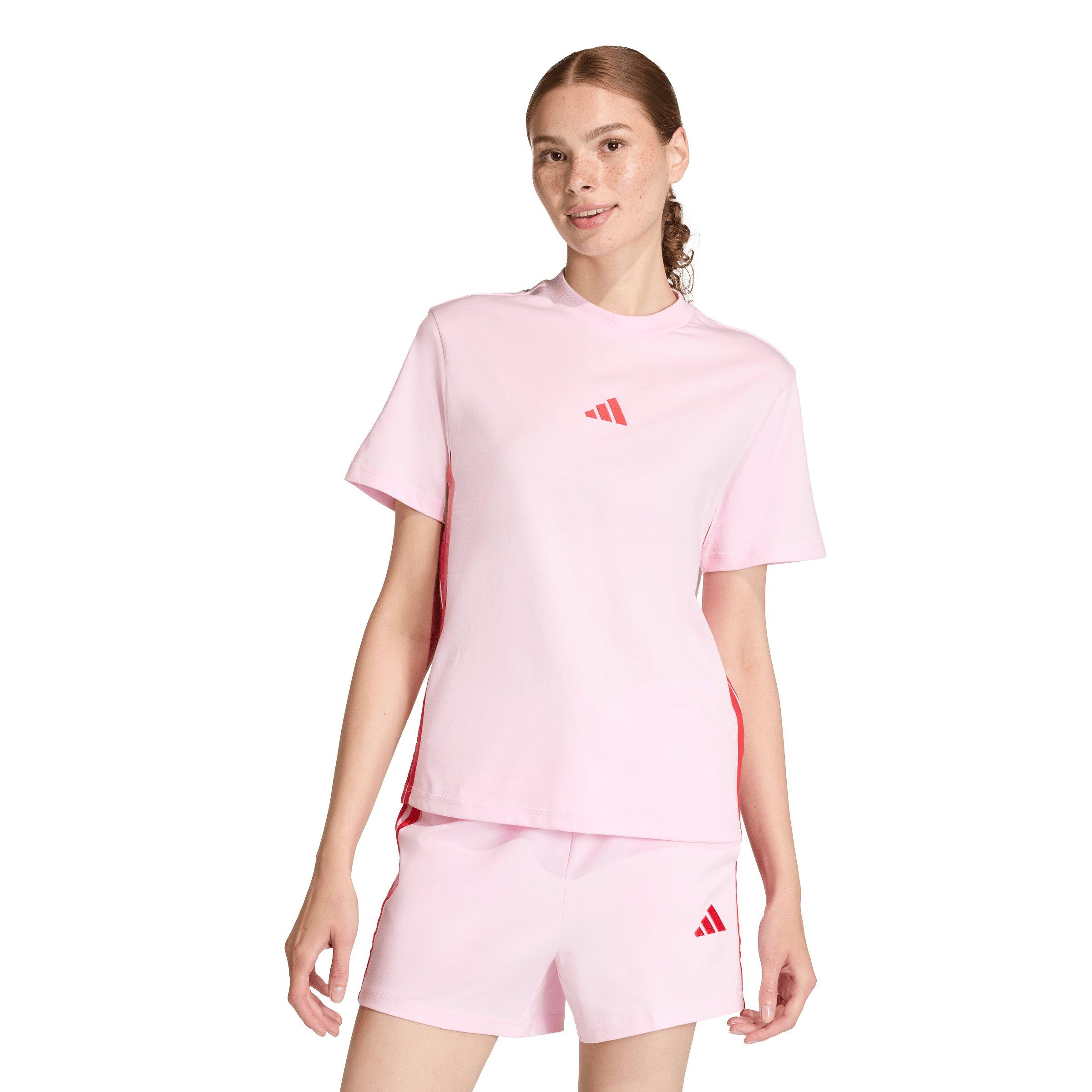 adidas Women's Essentials 3-Stripes Cotton T-Shirt - Light Pink/Red - LIGHT PINK/RED